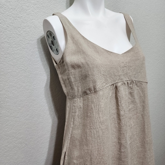 EILEEN FISHER Organic Linen Dress Sequin  Natural Tan Silver Khaki Size 8 - Picture 13 of 15